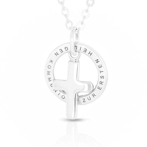 Personalisierte Kette mit Kreuz als Geschenk zur Kommunion oder Taufe mit Kreuzanhänger für Jungs oder Mädchen ca. 13mm groß