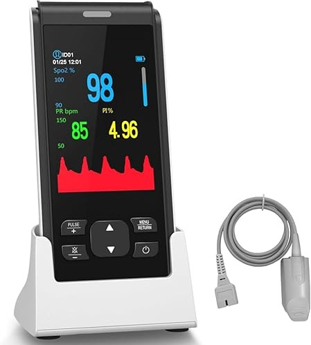 HealthTree JKS50F Rechargeable Pulse Oximeter Fingertip, Handheld Blood Oxygen Monitor Adults, 3-5s Precise Reading SpO2, Pulse Rate and PI with OLED Display & Alarm, Oxygen Meter for Home Sleep