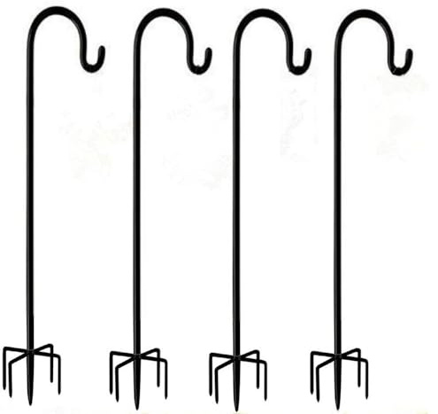 Schäferhaken, 4-teilig, höhenverstellbar, mit 5 Krallensockeln, schwarzes Metall, für Garteneingang, Laternen, Pflanzkörbe, Lichterketten, Blumenkugeln (190 cm)