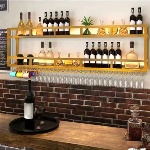 Modern Wine Storage Rack Wall Mounted With LED Light With Wine Glass Holder,Bar Unit Floating Shelves,with Wine Glass Holder Kitchen Storage Bar Shelves For Kitchen Dining Room Bar Decoration ( Color