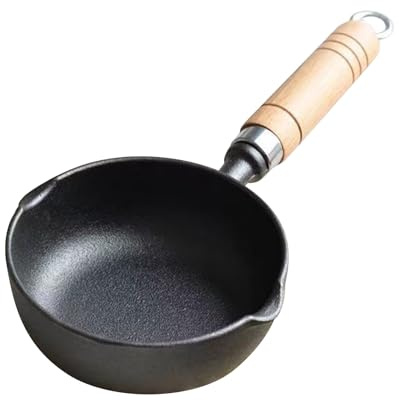 Cast Iron Melting Pot, 4.3 inch Mini Egg Frying Pan Oil Heating Pan Milk Butter Warmer Pot with Wood Handle for Home Kitchen