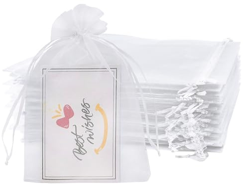 Jexila 100 Stück kleine transparente Organzabeutel mit Kordelzug, 10,2 x 15,2 cm, weiß