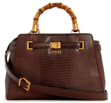 GUESS Women's Faux Leather Hand Bag, N Sibel 2 Compartment Satchel with Bamboo Handle Design, Espresso, 29x22x9 CM