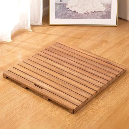 Badematte Holz Quadratische Rutschfeste Badezimmer-Bodenmatte aus Sandelholz, Schnelltrocknende Duschmatte aus Holz für Draußen/ Drinnen, Schnelles Drainagebrett aus Natürlichem Massivholz(90cmx90cm(3