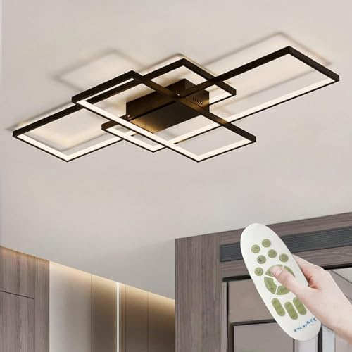 ACJK LED Deckenleuchte Wohnzimmer 82W 8200 lm, Dimmbar 3000K–6000K mit Fernbedienung, Moderne Geometrische Deckenlampe 105 cm, Schwarz