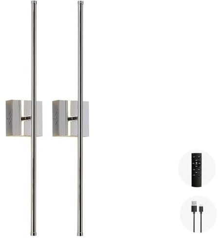LOGT LED Akku Wandleuchte Kabellos mit Fernbedienung Innen Dimmbar Lang Wandlampe 350° Drehbare Spiegelleuchte Ohne Stromanschluss Wandbeleuchtung mit Timing USB Aufladbare Badezimmerlampe,Chrome