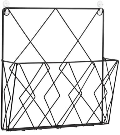 Zeitschriftenständer aus Metall, 26 x 13 x 5 cm, Wandmontage, Zeitschriftenständer mit Türhaken, schwarzer Zeitschriftenständer für Zuhause oder Büro