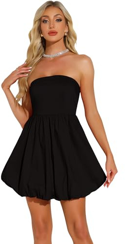 Allegra K Dam Axelbandslös Mantelklänning, Ärmlös Off Shoulder Mini Party Klänning, Svart, XL