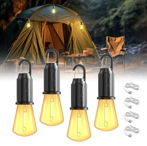 BrightWish Lampe de Camping Rechargeable LED, Lanterne Portable IP65, 3 Modes de Luminosité, Idéale pour Camping, Randonnée, Urgence, Lumière Chaude, Batterie Intégrée (4)
