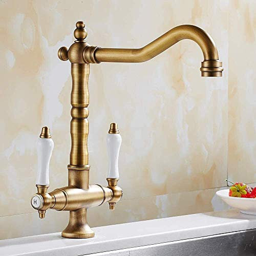 Antique Bronze Brass Bathroom Kitchen Sink Mixer Tap Double Handle Traditional Faucet