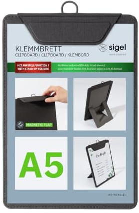 Siggel KB111 Klämbräda A5, antracit, med stativfunktion, stabil klippbräda