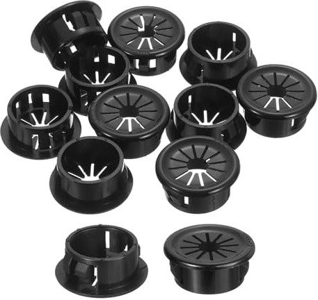sourcing map 12Pcs Desk Grommet Black, Snap Bushing Grommet With Shutter for Holes with 0.75(19mm) Mounting, Round Nylon Snap in Cable Desk Grommet for Cables and Cords Management