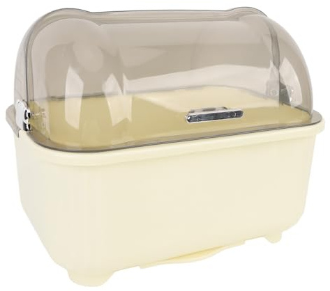 Srliya Dish Drying Box Efficient Drainage, Large Capacity with Dust Proof Cover, Convenient for Kitchen, PP Plastic, Cream White
