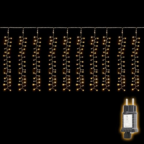 SALCAR 3x1m 300er LED Eisregen Fenster aus Kupferdraht, Wasserdicht LED Lichtervorhang Cluster Lichterkette mit 8 Modi, Timer und Memory, für Innen Außen Fenster Balkon Traufe Vorbau, Warmweiß