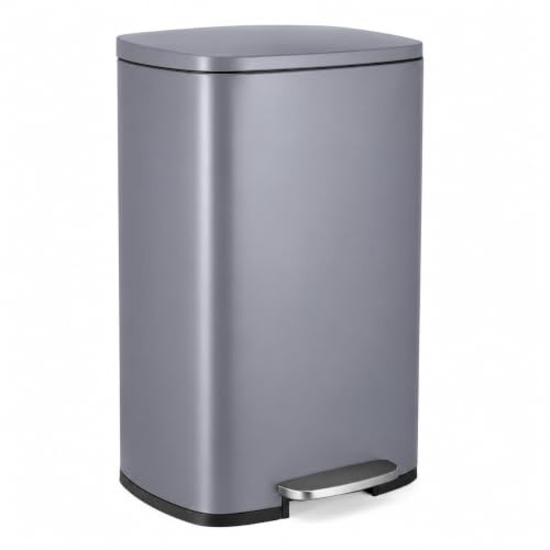 LIFERUN 50L Stainless Steel Pedal Bin, Large Waste Bin with Lid, Grey | Odor Isolation, Soft-Close Kitchen Rubbish Bin With Removable Inner Bucket And Lid For Home, Bathroom Or Office Waste Storage