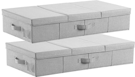 VEVOR Contenitore Sottoletto con Coperchi, 805 x 405 x 155 mm, Organizzatore Portaoggetti Sottoletto, Contenitori Scorrevoli Pieghevoli per Vestiti, Scarpe, Coperte, Confezione da 2, 48 L