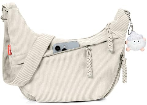 Captain Blues Umhängetasche Damen Crossbody Bag Cord Tasche Halbmond Tasche Damen, Verstellbare Schultertasche mit Reißverschluss und Baumwollfutter, Ideal für Arbeit, Reisen und Uni