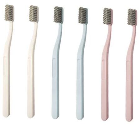 Spazzolino Denti Adulto a Setole Dure 6 Pezzi in Nylon Abs | Impugnatura Ergonomica, Finitura Opaca Satinata, Formato Leggero e Pratico per Uso Quotidiano