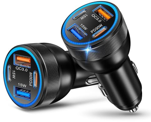 Zigarettenanzünder USB C, 4-Port Dual 65W USBC und USB-A 12V kfz Adapter | Auto Ladegerät Car Charger, PD/QC Autoladegerät, Kfz Zubehör, Handy Schnellladegerät(2-Pack)