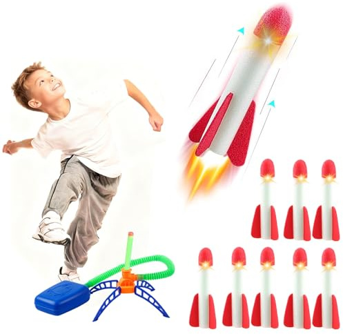 HhBdy Razzo Spaziale Giocattolo, Spara Razzi Bambini con 8 Razzi in Schiuma Giochi da Giardino Divertimento Giocattoli Bambino 6 Anni per Regali di Compleanno per Bambini e Bambine (Luci Fatate)