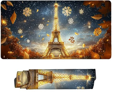 Tapis de Souris de Jeu, 900 x 400 mm XXL Grand Tapis Souris Gaming, Antidérapant Étanche, Extended XXL Long Clavier Mouse Pad, Accessoire Bureau, pour Gamer, Ordinateur, PC (Tour Eiffel) Z-2
