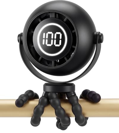 POPERFUN Ventilatore Passeggino Con LED E Display Batteria, Ventilatore Portatile Passeggino Ricaricabile,3 Velocità, Rotazione a 360°, Stroller Fan per Seggiolino Auto, Ufficio, Campeggio,Viaggio