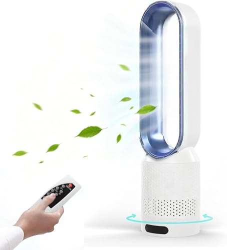 UEXEDO Ventilateur Colonne Sans Pale avec Télécommande, Hauteur 58cm avec 8 Vitesses, Oscillation 90°,Ventilateur Tour Silencieux avec Minuterie, Commande Tactile Écran LED, 14.5 * 58CM (B)