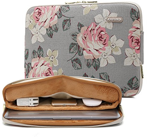 Funda para ordenador portátil de Kayond, de 11 a 17 pulgadas, diseño de rosas, resistente al agua Gray Rose 11-11.6 Inch