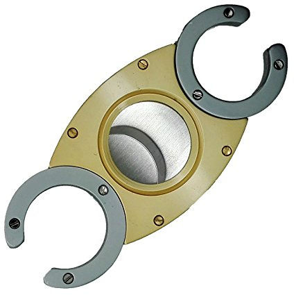 Cortador Profesional Lujo de Puros Corta Cutter Doble Gillotina Acero Templado Plata y Dlorado Acero Multipieza 4672