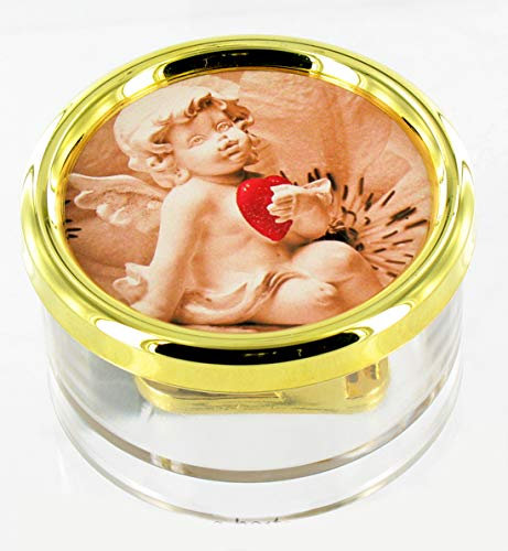 Lutèce Créations Briefbeschwerer-Spieluhr aus Acrylglas zum Valentinstag mit Foto (Engel mit großem Herzen) und 18-Ton-Federspielwerk - Love Story (Francis Lai)