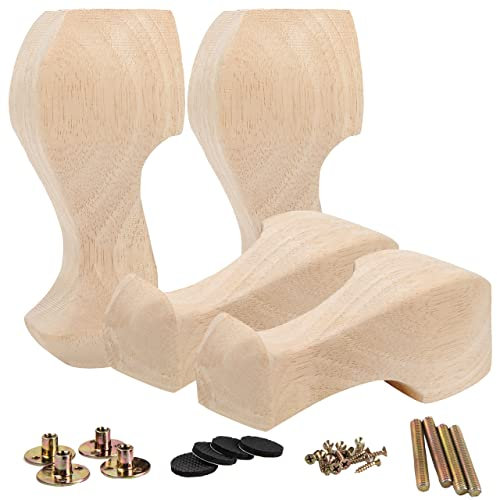 La Vane 6 inch / 15cm Wooden Furniture Legs, Set of 4 European Style Solid Wood Carving Unfinished Furniture Replacement Feet Decoration for Sofa Cabinet Wardrobe Table Loveseat