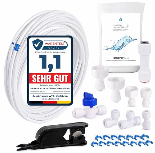 SMARDY ZO003 Wasserzulauf Anschluss-Set – 15m 1/4 Kühlschrankschlauch, Rückschlagventil, Rohrschneider, Schlauchverbinder – für Side-by-Side Kühlschrank, Osmoseanlage und Wasserfilter