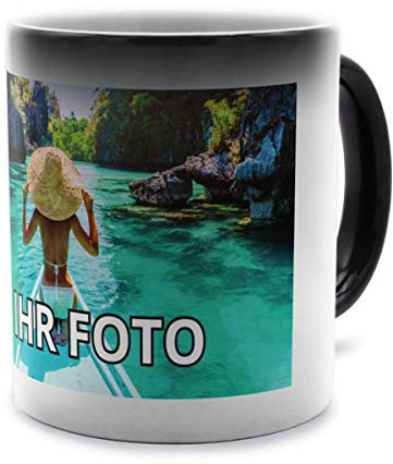 printplanet® Zaubertasse mit Foto Bedrucken Lassen - Magic Mug Personalisieren - Fototasse Zauberbecher Selbst Gestalten - 325 ml - Keramik - Anthrazit/Weiß