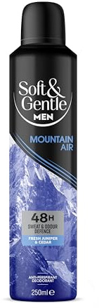 SOFT & GENTLE Mountain Air Men's Antiperspirant Deodorant Spray 250ml | Triple Formula | 48 Hour Protection | Sweat & Odour Defence