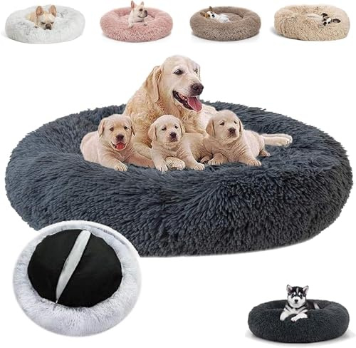 JRUI Hundebett für Grosse Hunde Abziehbar Waschbar (3XL) 100 cm, Rund Plüsch Hundekissen Katzenbett Waschbar Warme Bequeme Hundesofa Hundekörbchen für Mittelgroße Hunde, Dunkelgrau