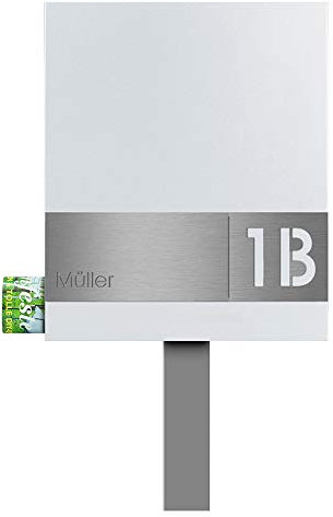Standbriefkasten mit Zeitungsfach weiß (RAL 9003) MOCAVI SBox 111b Postkasten mit Hausnummer und Name Pfosten (einbetonieren) freistehend Gravur V4A-Edelstahl