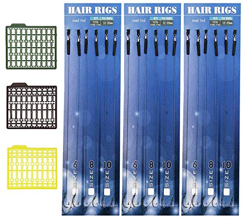 Create idea 21 Stück Karpfen Angelgeräte Set 18 Stück Karpfenangeln Haar Rigs Mit 3 Stück Boilie Köder Stopper Haarverlängerer Widerhaken Haken Größe 6# 8# 10#