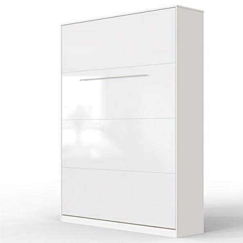 SMARTBett Schrankbett Standard Weiss/Weiss Hochglanzfront 140 Vertikal