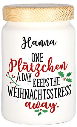 Herz & Heim® Keksdose personalisiert mit Ihrem Wunschnamen zu Weihnachten für Ihre Plätzchen (Spruch)