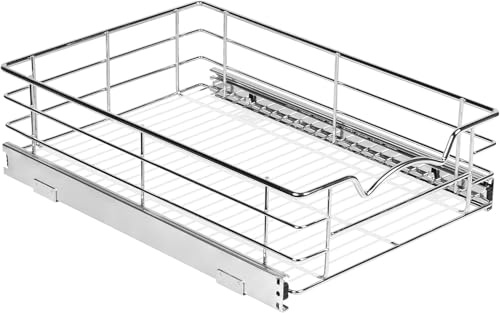 HOLDN’ STORAGE Pull Out Cabinet Organizers – 5” High Slide Pull Out Drawers for Kitchen Cabinets – Heavy Duty-with 5 Year Limited Warranty – Basket Size 14 W x 21 D x 5 H
