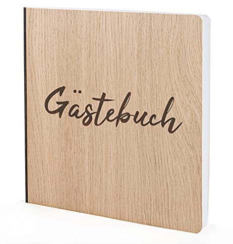 Libro degli ospiti con pregiato legno di quercia, copertina in formato 20 x 20 cm, 192 pagine scrivibili