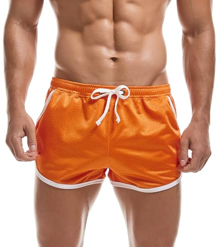 AIMPACT Short Sexy pour Hommes Fitness Bodybuilding Retro Shorts de Course(Orange S)