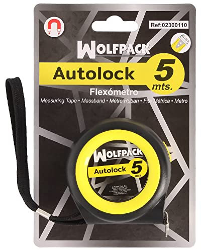 WOLFPACK LINEA PROFESIONAL - Flexometro Sistema Autolock Con Freno Automatico Longitud 5 Metros Ancho Cinta 25 mm. Magnetico. Cinta Metrica Freno Automatico