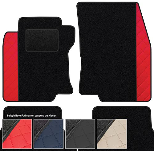 moto-MOLTICO Fußmatten Auto Velours Autoteppiche Schwarz Automatten Set 4-teilig - Auffälliges Design - passend für Nissan Micra K12 2003-2010 (Rotes Muster)