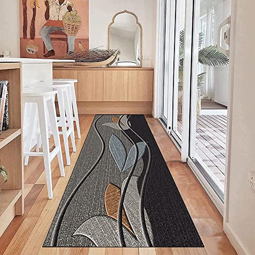 Siunwdiy Teppich Läufer Flur Grau Küchenteppich 3D Muster Küchenläufer Waschbar rutschfest Eingangs Teppich Flur Teppich Läufer Meterware 60/70/80/90/100/120/140 Breit,Gray4,100x150cm