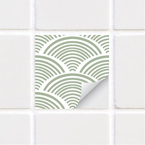 Alwayspon Piastrelle adesive impermeabili in vinile, staccabili e attaccate, autoadesive, per cucina, bagno, soggiorno, stile boho, 20 x 20 cm, 10 pezzi, verde