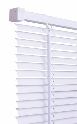 PVC Window Venetian Blinds Strong Trimmable Easy Fit Curtains Shutters Twist Open Close Blinds Home Office Drop 150cm (White, 60cm x 150cm)