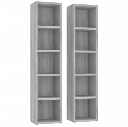 vidaXL 2X Estantería para CD Mueble Expositor Librería Estante Doméstico Oficina Habitación Almacenamiento Cajones Madera Gris Sonoma