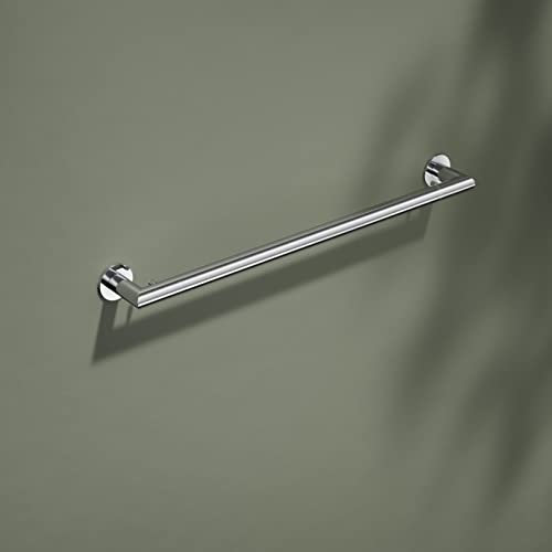 KEUCO Reva Badetuchhalter 60 cm, ohne Bohren, mit Haken, Metall verchromt, Made in Germany, inkl. Klebeset und Schraubset, Handtuchhalter zum Kleben oder Schrauben