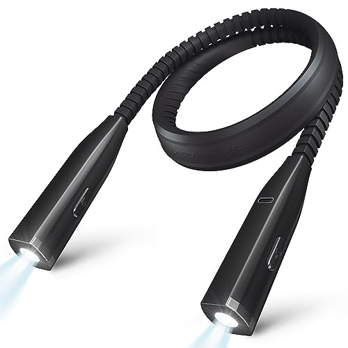 LEPOWER-TEC Reading Neck Light, 3-Color & 5-Brightness, Book Light for Reading in Bed, Rechargeable Lamp with Comfortable Silicone Arm, Eye-Caring Neck Lamp for Reading, Knitting, Crafting